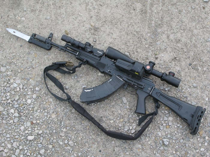 Saiga assault rifle with bayonet and scope