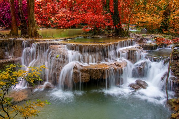 Waterfalls in Autumn Forest