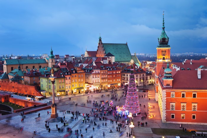 Warsaw Old Town Square with Christmas Tree