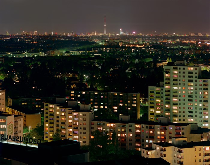 Berlin skyline at night from above