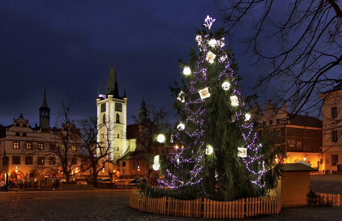 Christmas tree in Litomerice, Czech Republic at night