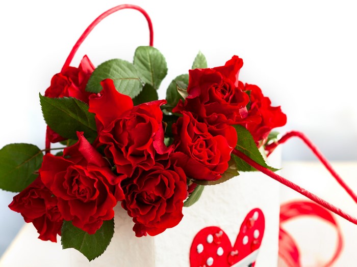 Red roses in a decorative box