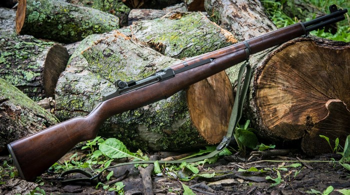 M1 Garand rifle on logs