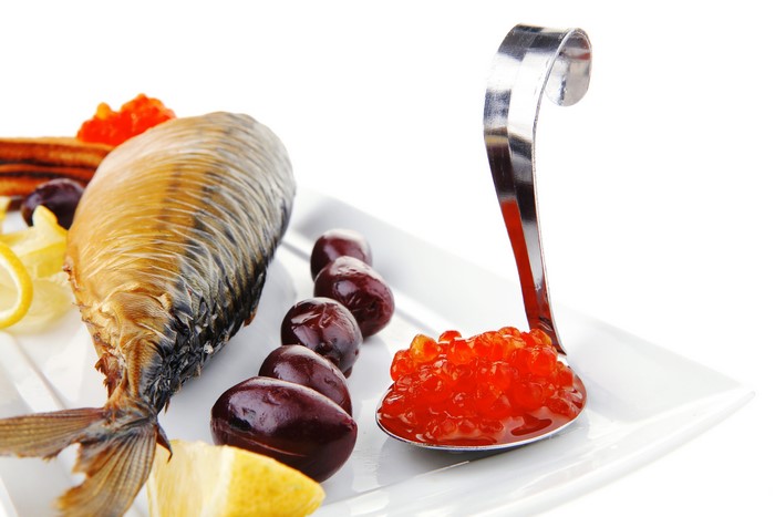 Smoked Mackerel with Caviar, Olives, and Lemon