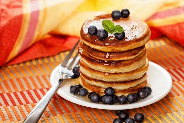 Pancakes with Blueberries and Mint