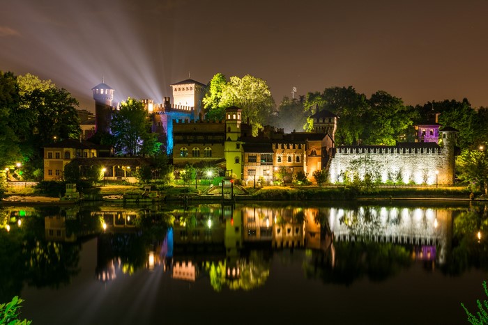 Borgo Medievale at night, Turin, Italy