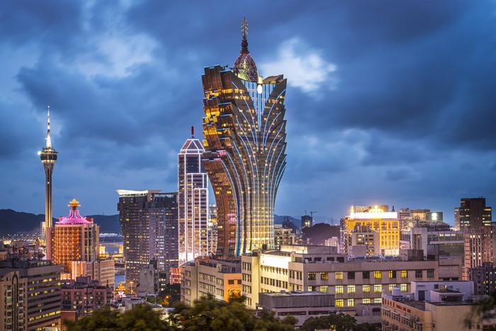 Macau skyline with skyscrapers at night