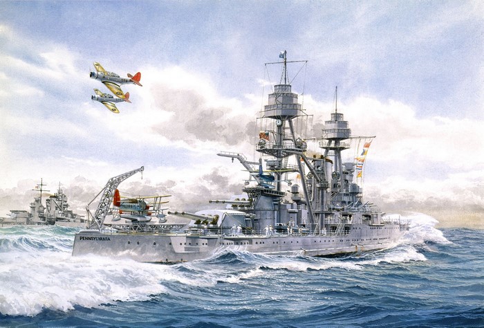 USS Pennsylvania Battleship with Aircraft