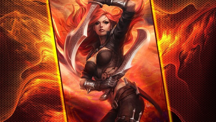 Katarina from League of Legends with swords