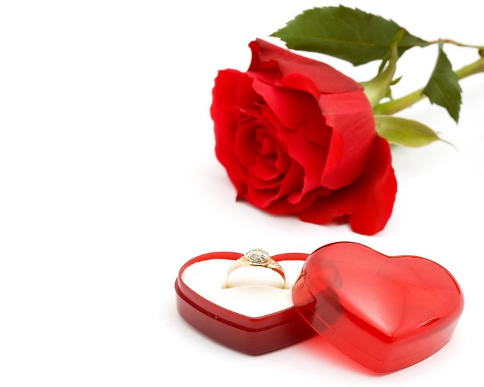 Red Rose and Diamond Ring in Heart Box