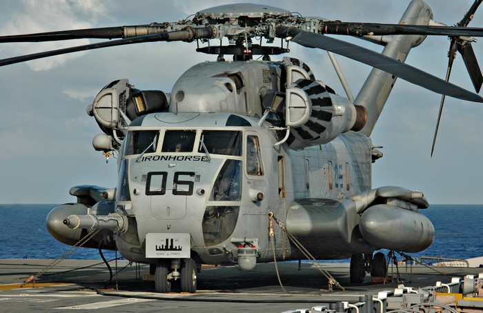 CH-53 Sea Stallion helicopter "Ironhorse 06" on deck