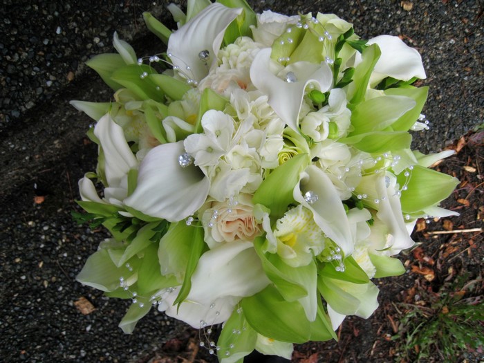 White Calla Lily and Rose Bridal Bouquet with Green Accents
