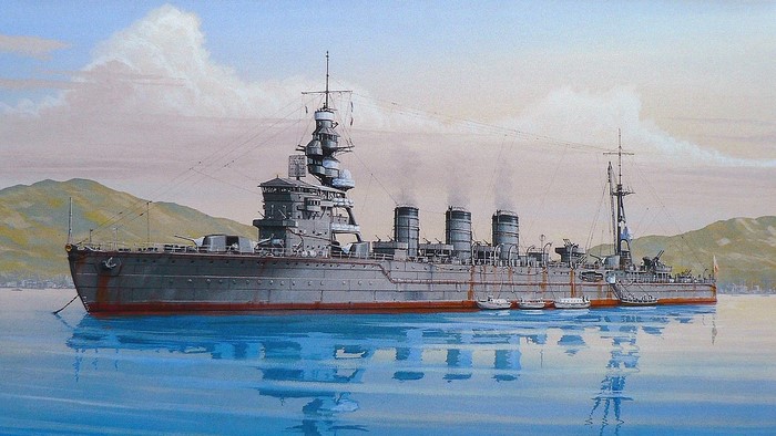 Painting of a Japanese light cruiser at sea
