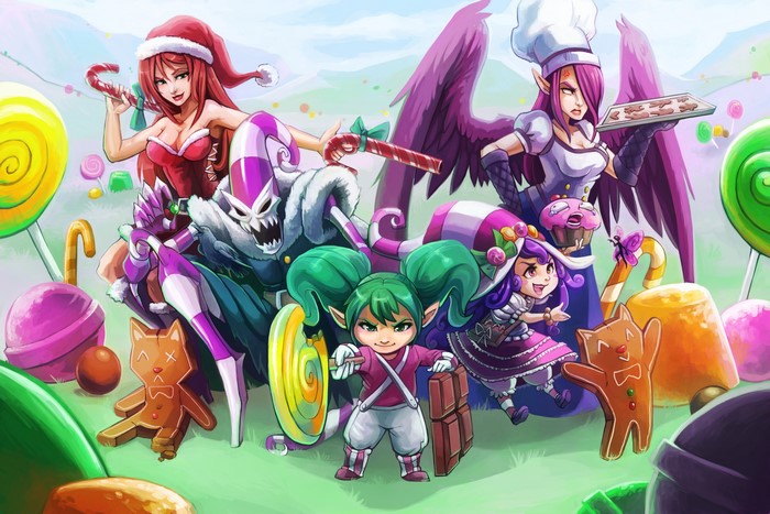 League of Legends characters in holiday candy theme
