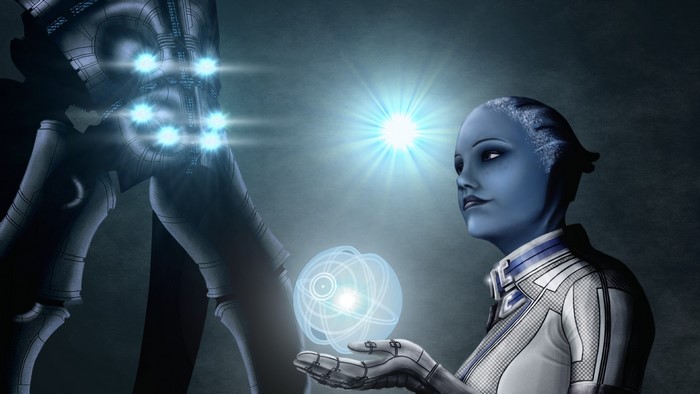 Liara T'Soni from Mass Effect holding an orb