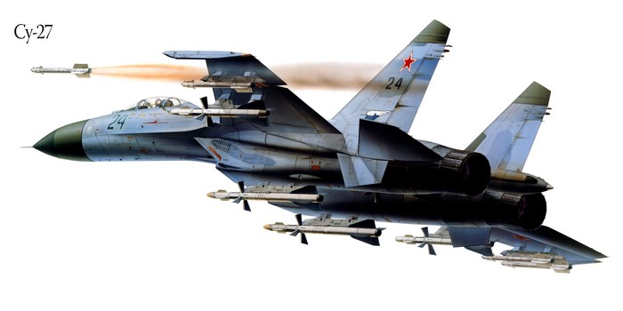 Su-27 Fighter Airplane Launching Missile