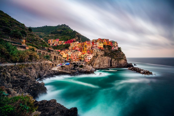 Manarola Houses on Coast in Cinque Terre Park, Italy