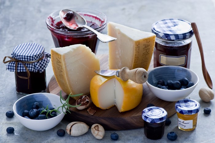 Cheese, Jam, and Blueberries Still Life