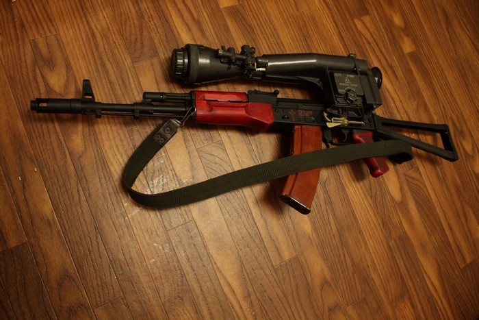 Assault rifle with scope and sling