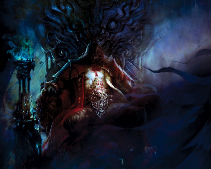 Gabriel Belmont from Castlevania: Lords of Shadow on a throne