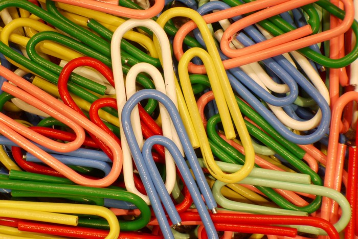 A pile of colorful paper clips