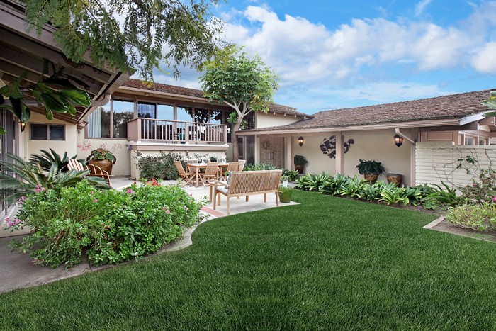 Dana Point, California House with Backyard Lawn and Shrubs