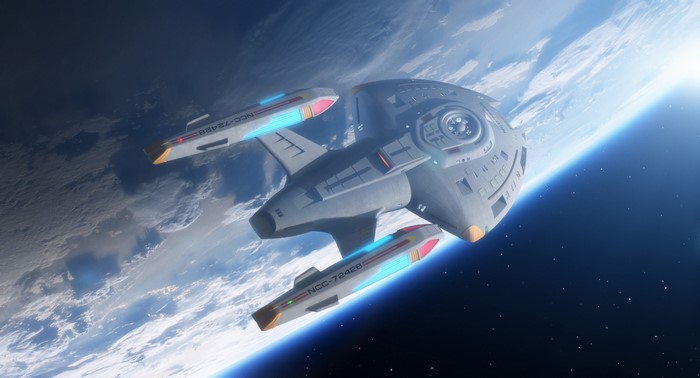 Star Trek Starship NCC-72428 orbiting a planet