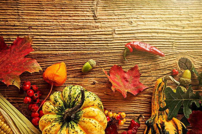 Autumn Harvest: Pumpkins, Peppers, and Leaves