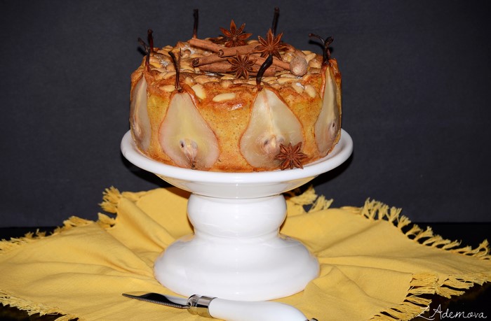 Pear and Cinnamon Cake on a Pedestal