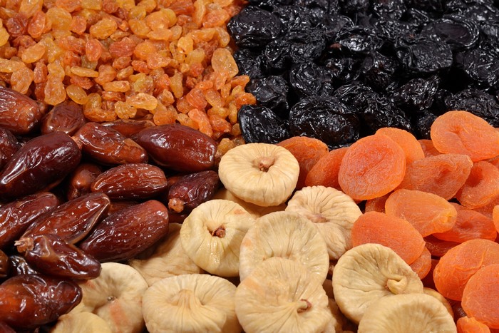 Assortment of Dried Fruits: Raisins, Dates, Figs, Apricots, and Prunes