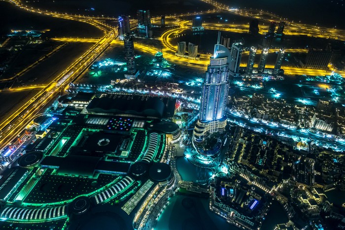 Dubai Megapolis at Night from Above