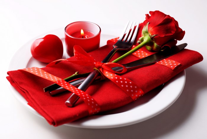 Valentine's Day Table Setting with Rose and Candle