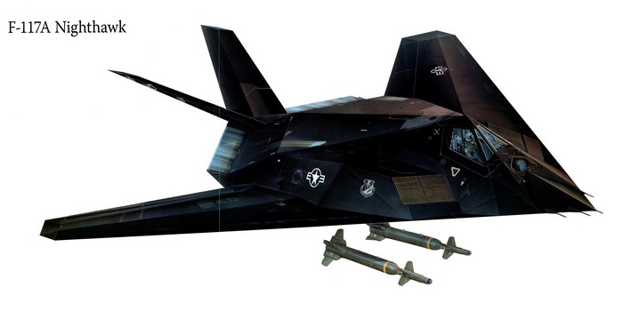 F-117A Nighthawk stealth attack aircraft with bombs