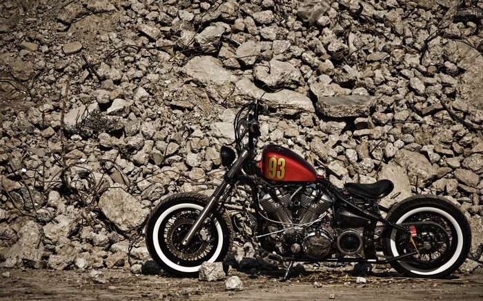 Yamaha XV1600 Bobber motorcycle on rubble
