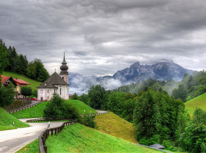 Church in Seiden, Germany with Mountains and Fog