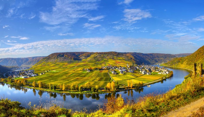 Beilstein village on a river bend with vineyards in Germany