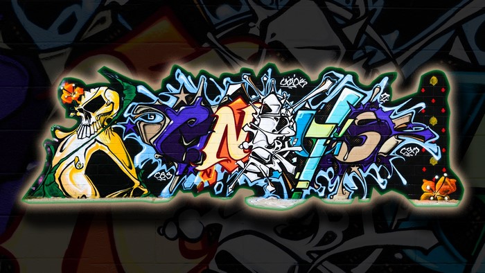 Graffiti art with skull and letters