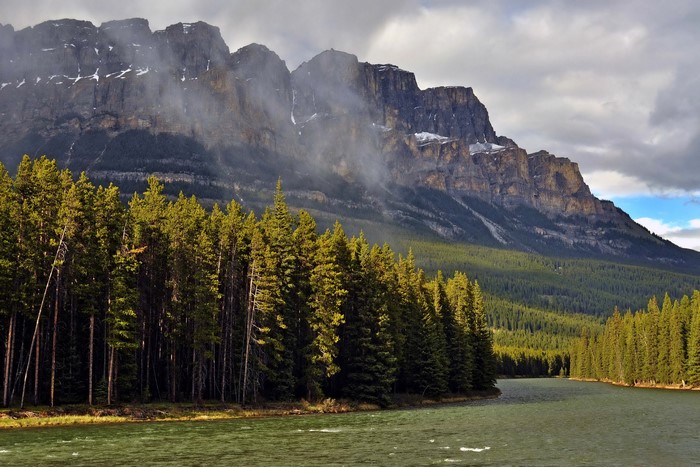 Bow River and Mountains in Banff National Park, Canada