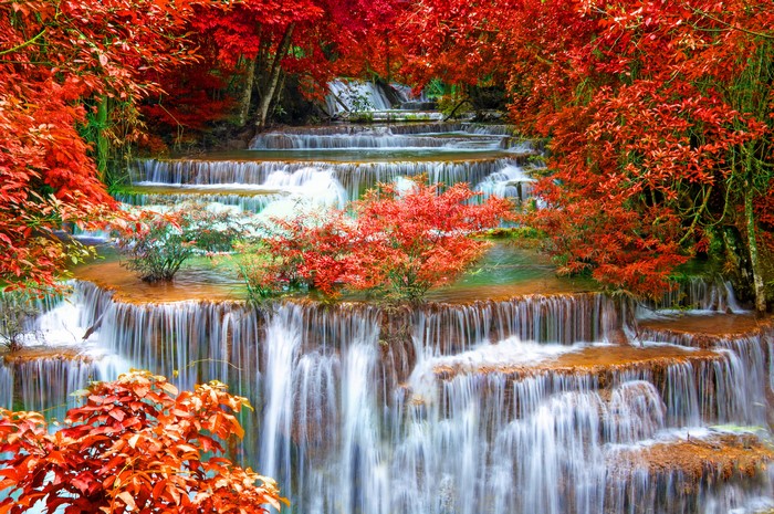 4K, 5K, Waterfalls Kanchanaburi Province, Thailand, Seasons, Autumn ...