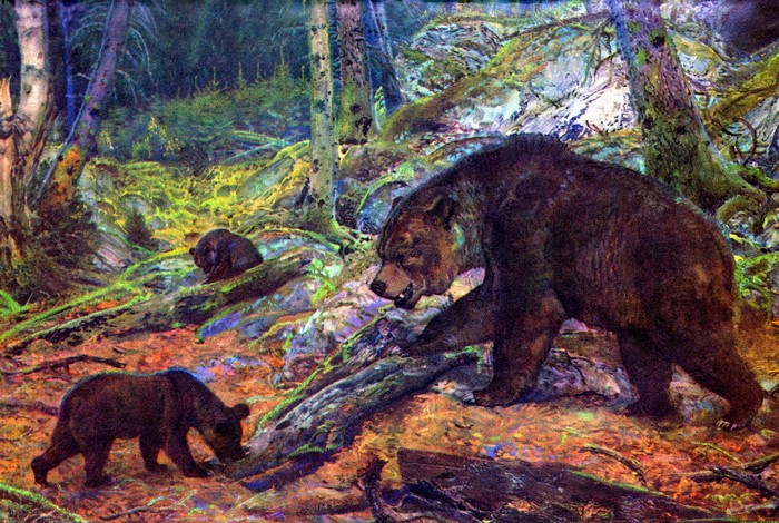 Zdenek Burian's painting of bears in a forest