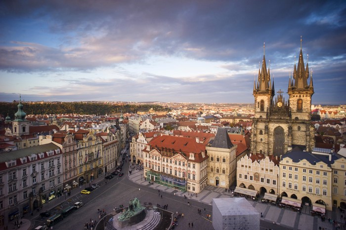 Prague, Czech Republic cityscape with Church of Our Lady before Týn