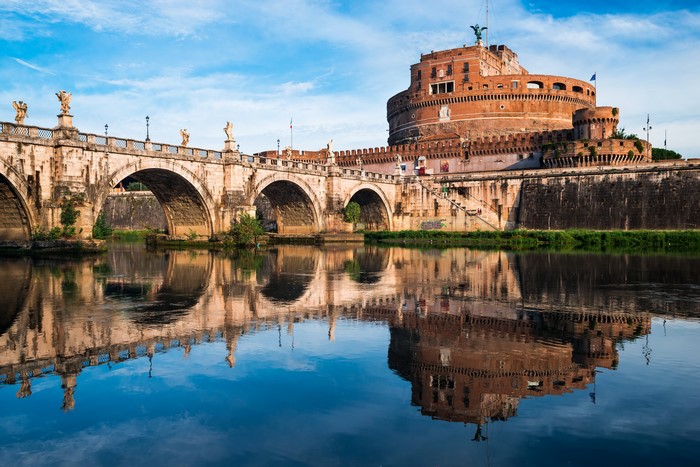 Castel Sant'Angelo and Ponte Sant'Angelo over Tiber River, Rome
