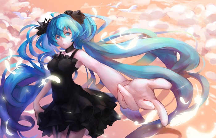 Hatsune Miku from Vocaloid in black dress