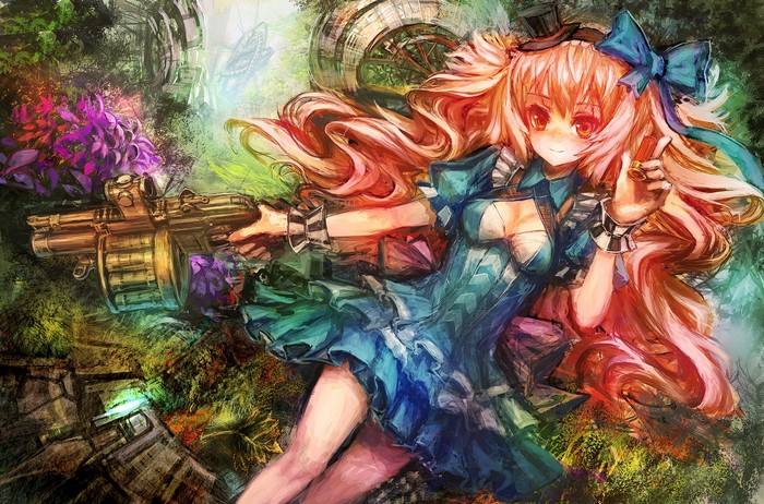 Anime girl with pigtails and a gun