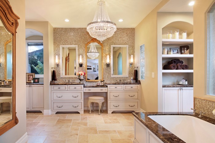Luxury Bathroom with Chandelier and Double Vanity