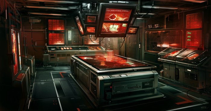 Deus Ex control room with holographic table