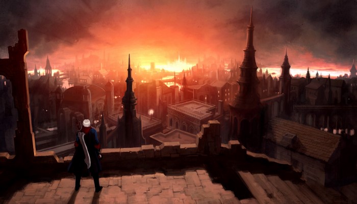 Dante from Devil May Cry 4 overlooking a city