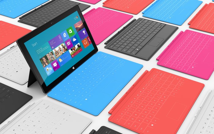 Microsoft Surface tablet with colorful keyboards