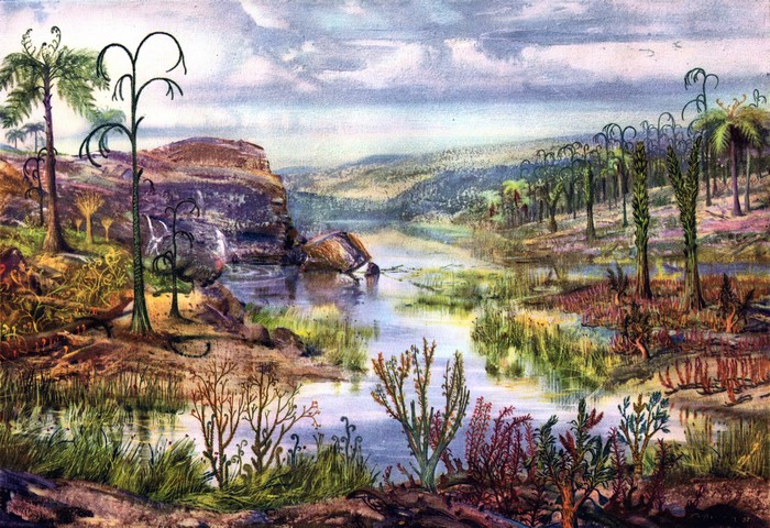Middle Devonian landscape by Zdenek Burian