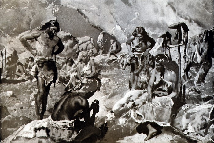 Cave Dwellers in a Rocky Landscape by Zdenek Burian